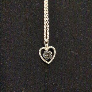 Vintage Sterling Heart Rose Necklace